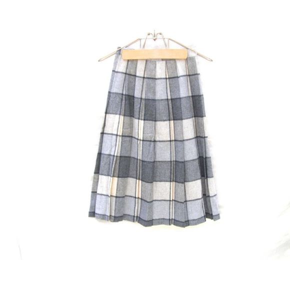 Vintage Wool Plaid Skirt, Pleated Wool Skirt, Gray Black Plaid Skirts, Size 4-6 - Picture 1 of 4